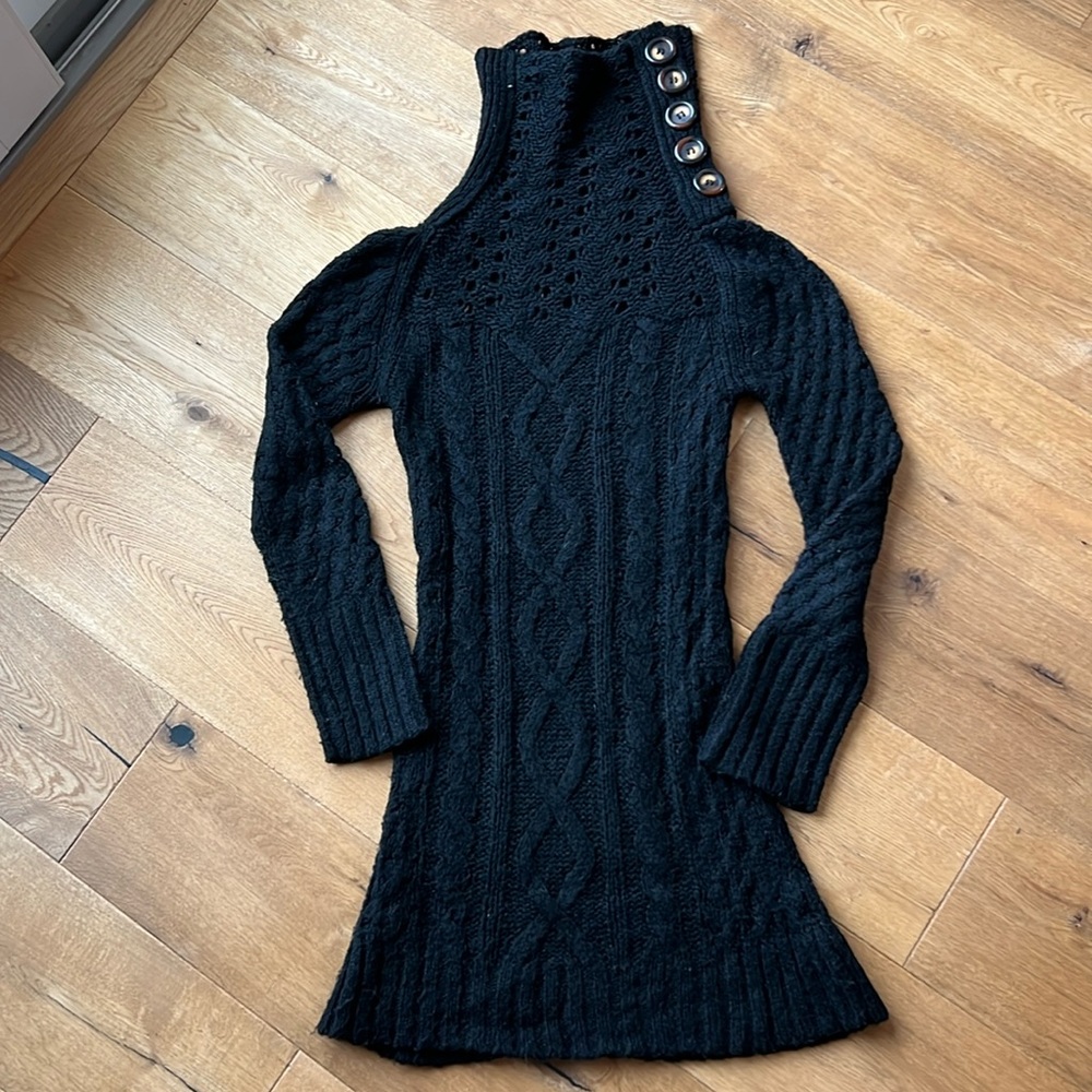 Free People Black Cable Knit Turtleneck Sweater
